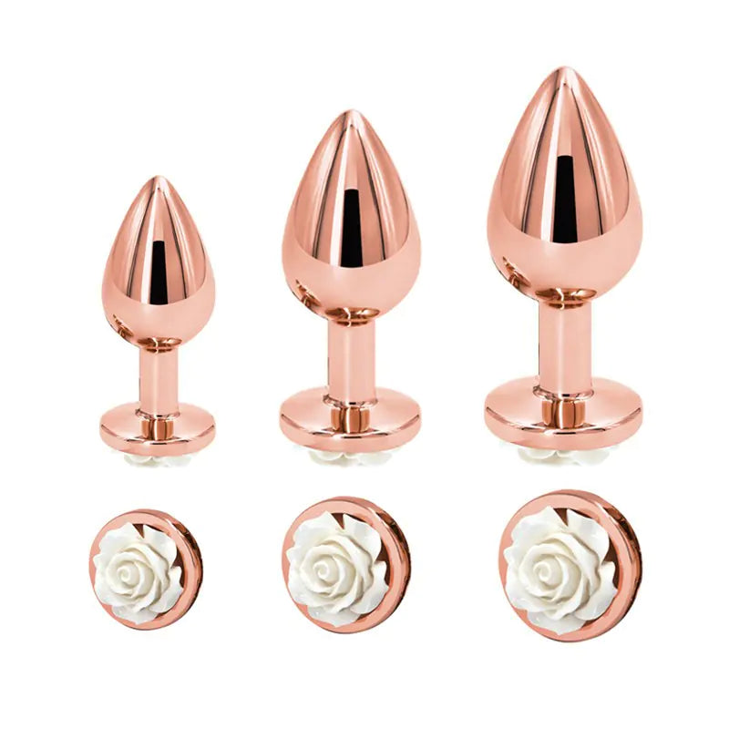 Rose Gold Anal Plugs with Flower Design