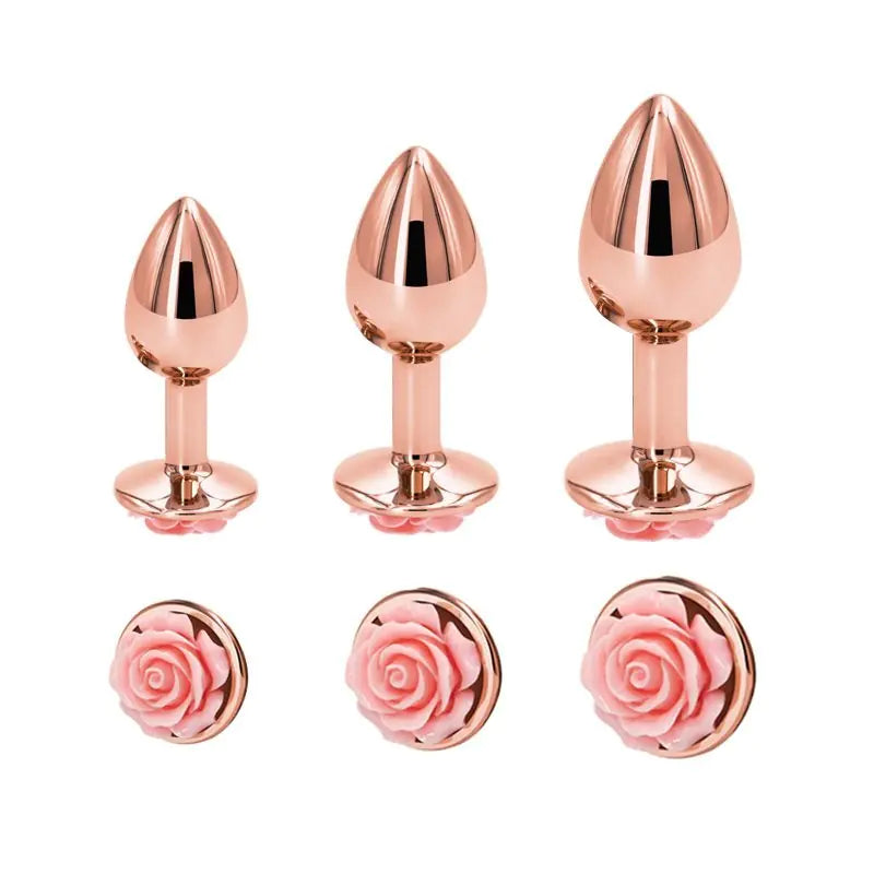 Rose Gold Anal Plugs with Flower Design